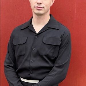 Finicky Fox Black Button-Up Shirt with Flap Pockets 100% cotton